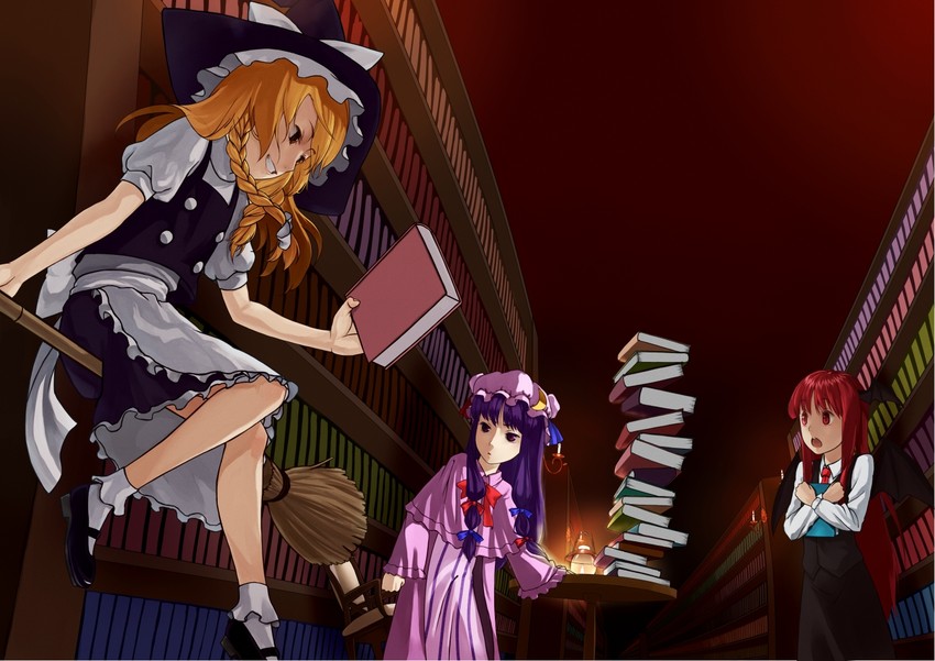 kirisame marisa, patchouli knowledge, and koakuma (touhou) drawn by mimitabu