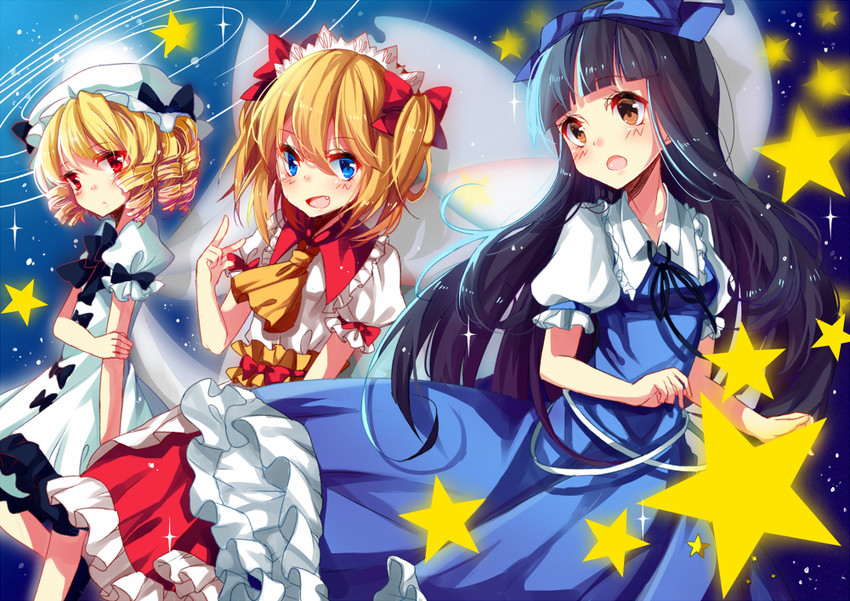 star sapphire, luna child, and sunny milk (touhou) drawn by hecha_(01964237)