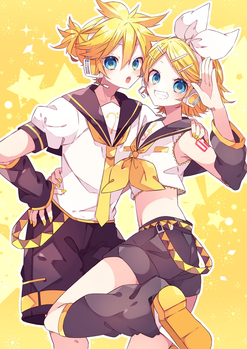 kagamine rin and kagamine len (vocaloid) drawn by kaho_0102