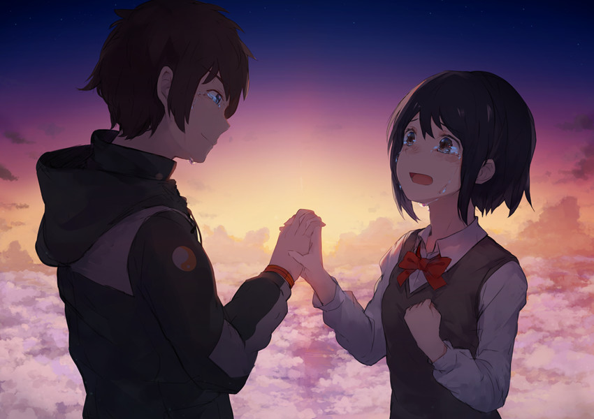 miyamizu mitsuha and tachibana taki (kimi no na wa.) drawn by makihitsuji