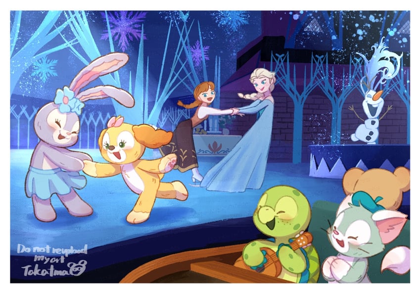 elsa, anna, duffy the disney bear, gelatoni, stellalou, and 2 more (frozen and 1 more) drawn by takatmaorange