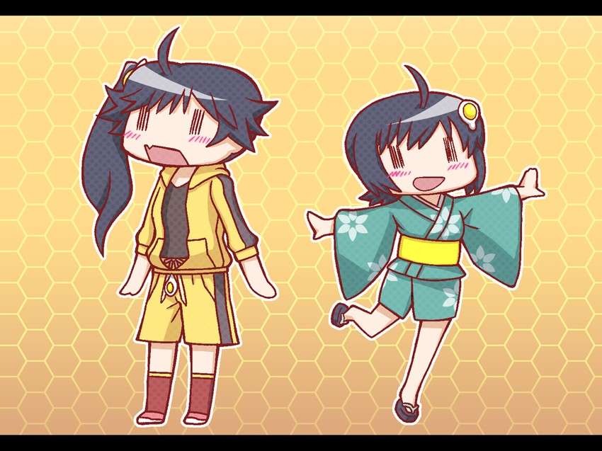 araragi karen and araragi tsukihi (monogatari and 2 more) drawn by oniyan