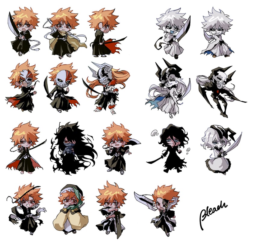 kurosaki ichigo, hollow ichigo, and zangetsu (bleach) drawn by n_ep_tune2
