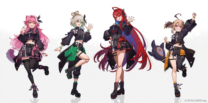 raora panthera, gigi murin, elizabeth rose bloodflame, and cecilia immergreen (hololive and 1 more) drawn by kuroi_susumu