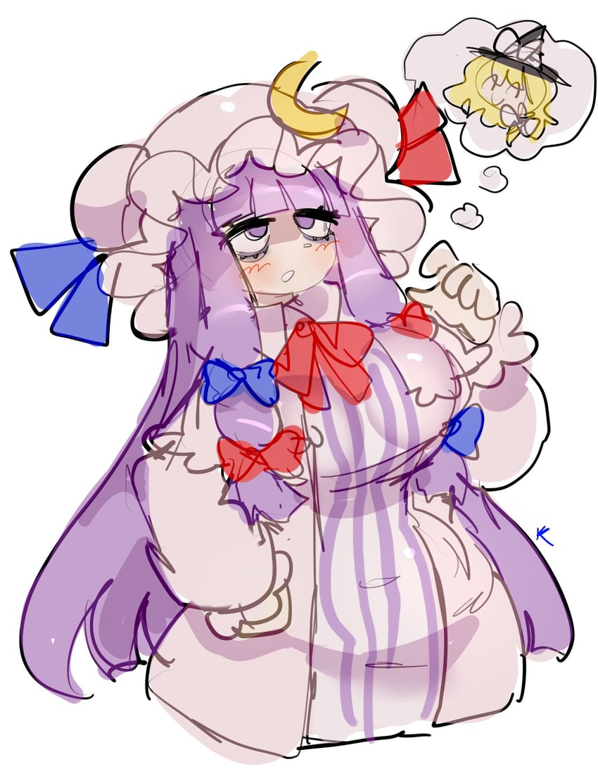 kirisame marisa and patchouli knowledge (touhou) drawn by emerald_kitty