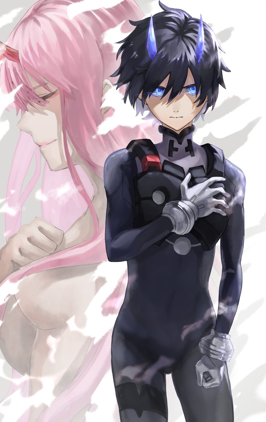 zero two and hiro (darling in the franxx) drawn by sa_nomaru