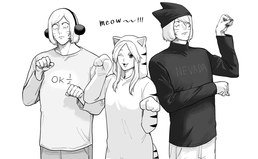 nyon, nyen, and kitty carpet (randal's friends) drawn by harunoseki0414