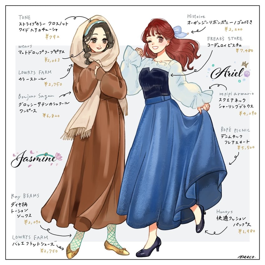 ariel and jasmine (the little mermaid and 2 more) drawn by meecosme