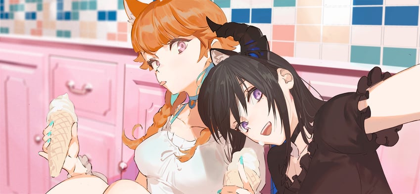 takanashi kiara and nerissa ravencroft (hololive and 1 more) drawn by pako_(pakosun)
