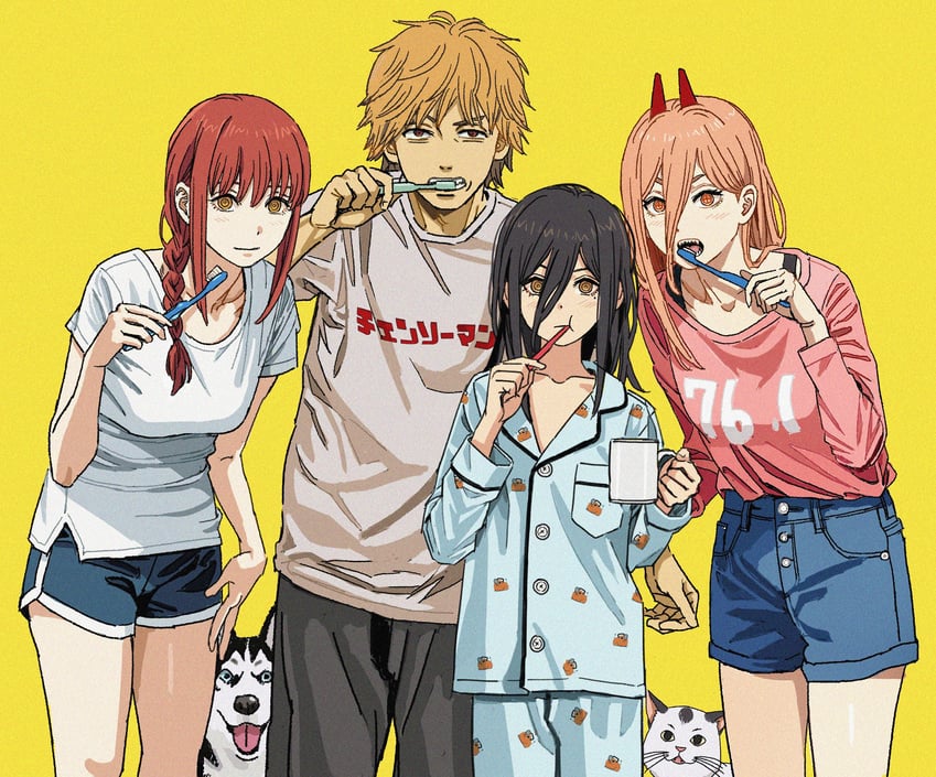 makima, power, denji, nayuta, and meowy (chainsaw man) drawn by shiren_(ourboy83)