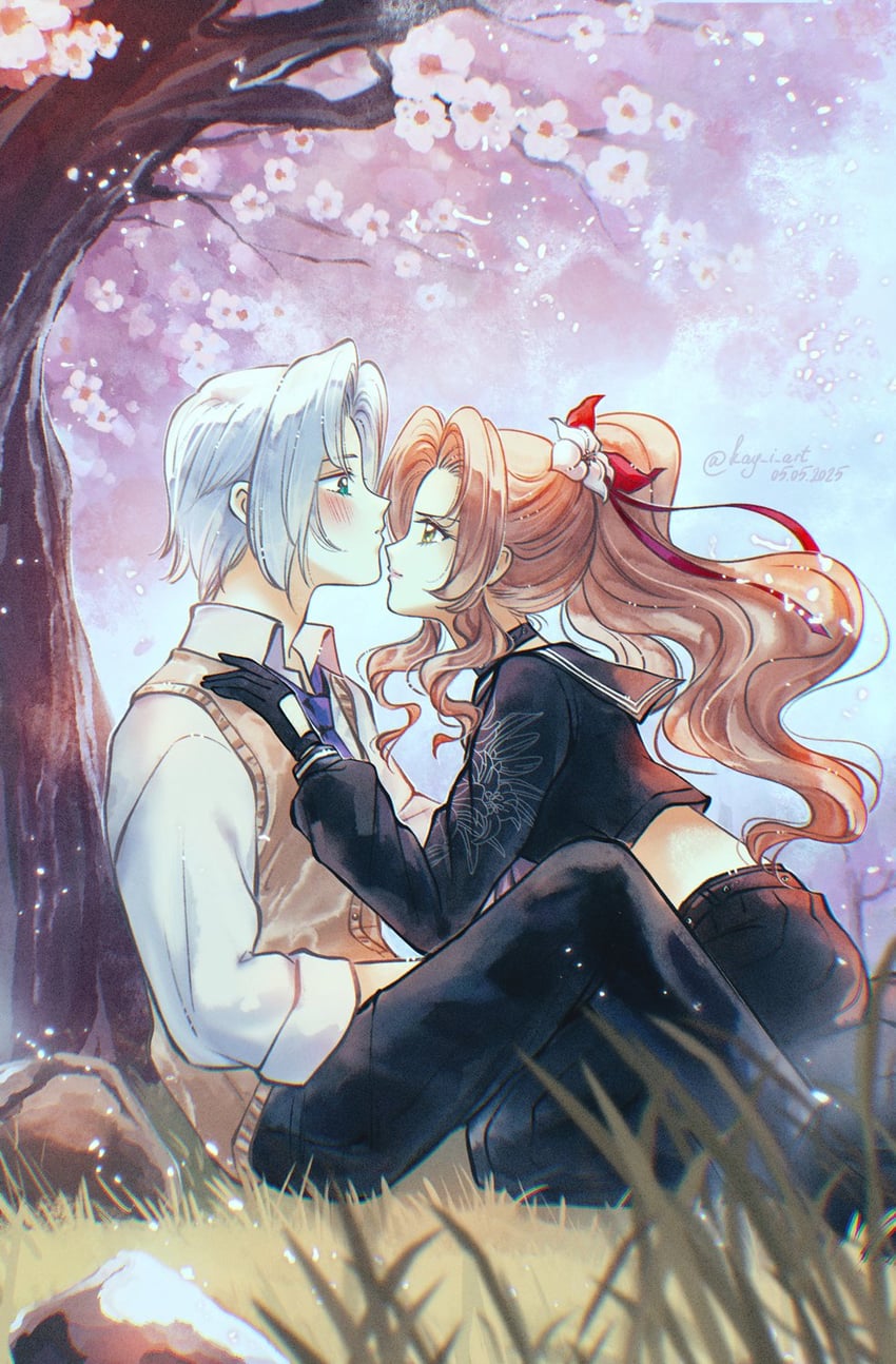 aerith gainsborough and sephiroth (final fantasy and 2 more) drawn by kay-i