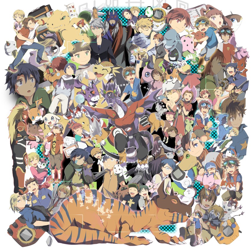 yagami hikari, yagami taichi, renamon, tailmon, agumon, and 77 more (digimon and 7 more) drawn by natsuki_(aisae)