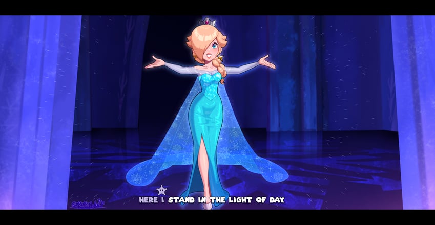 rosalina and elsa (mario and 1 more) drawn by sarukaiwolf