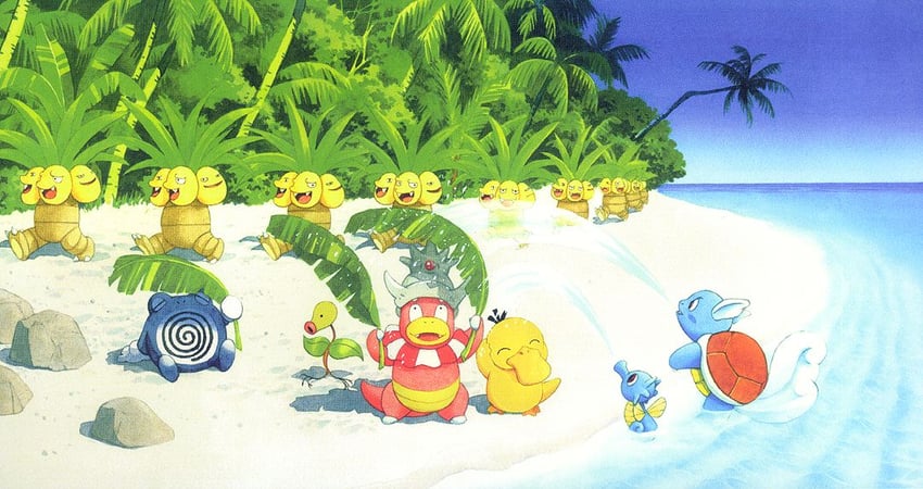 psyduck, wartortle, horsea, bellsprout, poliwhirl, and 2 more (pokemon and 1 more) drawn by fukuyama_keiko