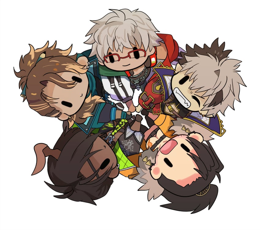 aragami oga, arurandeisu, josuiji shinri, crimzon ruze, and goldbullet (holostars and 1 more) drawn by yoidori_(yoitor1)