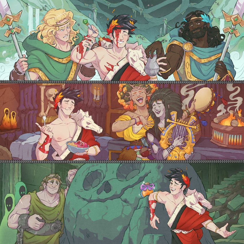 zagreus, achilles, patroclus, sisyphus, orpheus, and 1 more (hades and 1 more) drawn by jamie_loughran