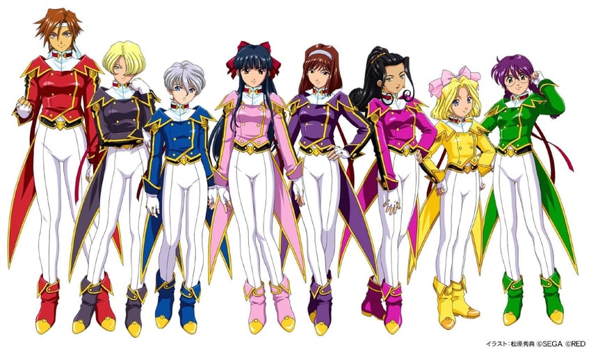shinguuji sakura, kanzaki sumire, iris chateaubriand, ri kouran, maria tachibana, and 3 more (sakura taisen and 2 more) drawn by matsubara_hidenori