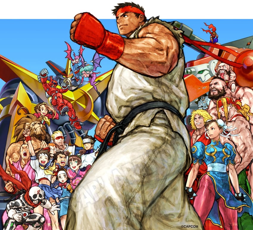 chun-li, morrigan aensland, lilith, ryu, kasugano sakura, and 18 more (street fighter and 16 more) drawn by nishimura_kinu