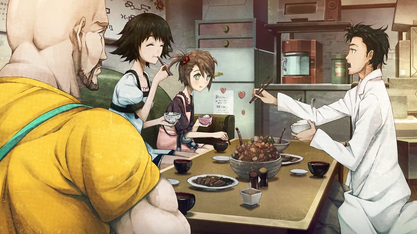 okabe rintarou, shiina mayuri, tennouji nae, and tennouji yuugo (steins;gate and 1 more) drawn by huke