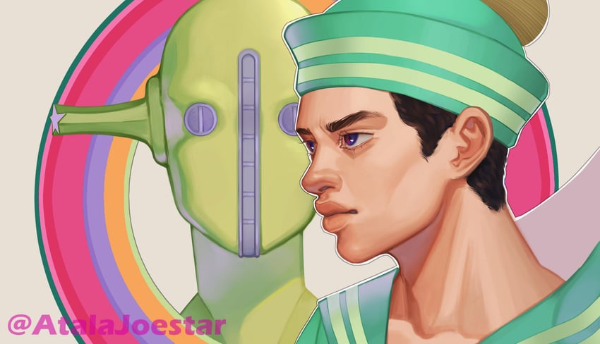 higashikata josuke and soft & wet (jojo no kimyou na bouken and 1 more) drawn by atalajoestar