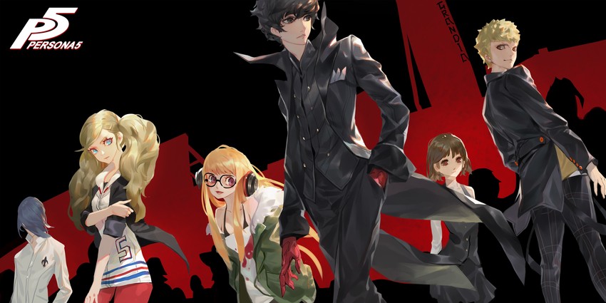 amamiya ren, takamaki anne, sakura futaba, niijima makoto, joker, and 2 more (persona and 1 more) drawn by grandia_lee