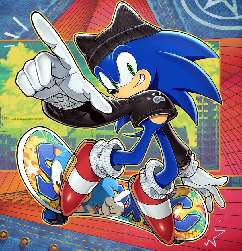sonic the hedgehog (sonic and 1 more) drawn by show_chiku-by