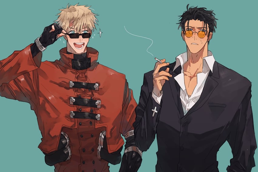 vash the stampede and nicholas d. wolfwood (trigun) drawn by bbbb_fex