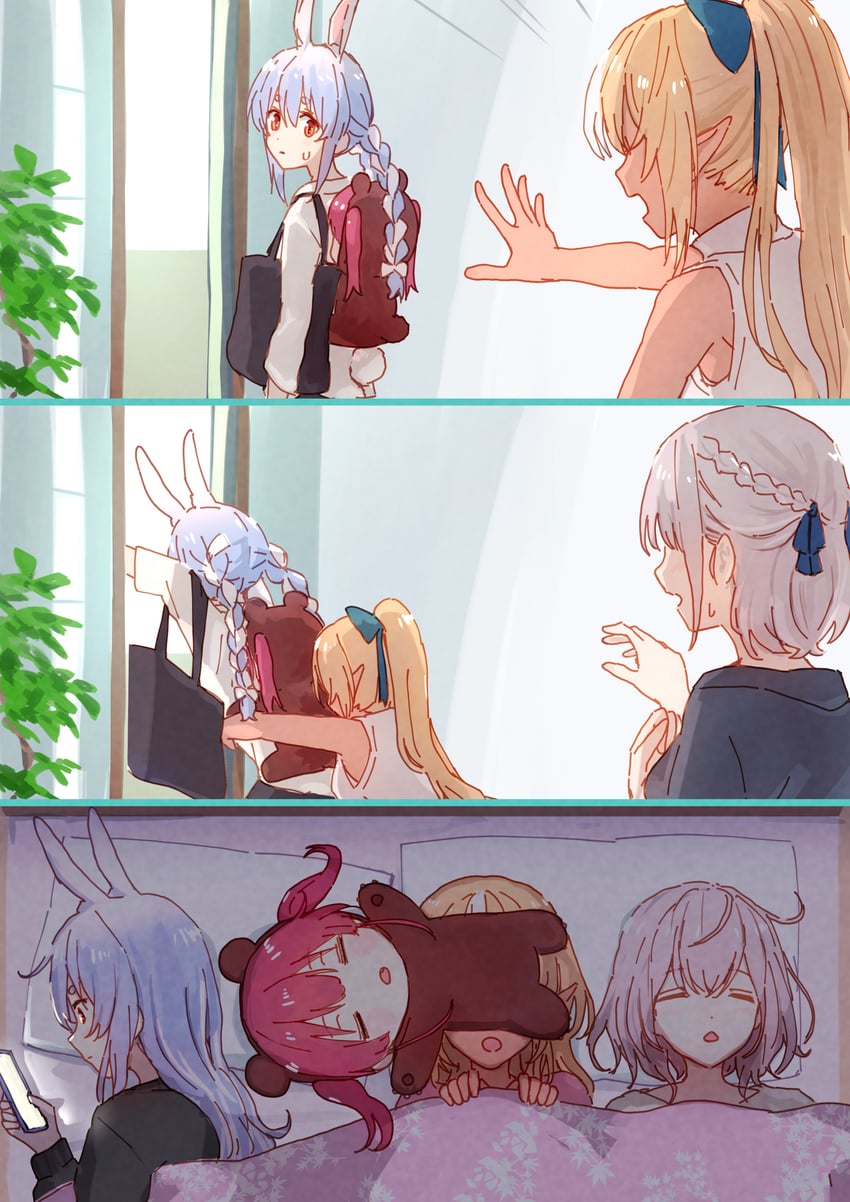 houshou marine, usada pekora, shirogane noel, shiranui flare, and houshou kumarine (hololive) drawn by yami_ara