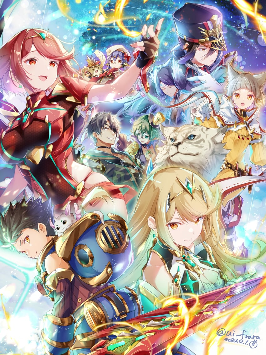 pyra, mythra, nia, rex, morag ladair, and 6 more (xenoblade chronicles and 1 more) drawn by ui_frara
