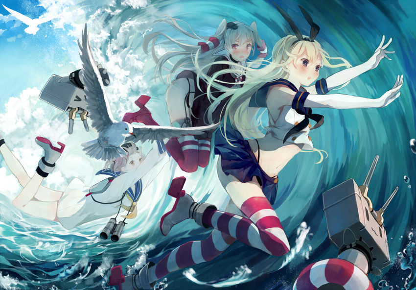 shimakaze, amatsukaze, yukikaze, rensouhou-chan, and rensouhou-kun (kantai collection) drawn by bou_shaku