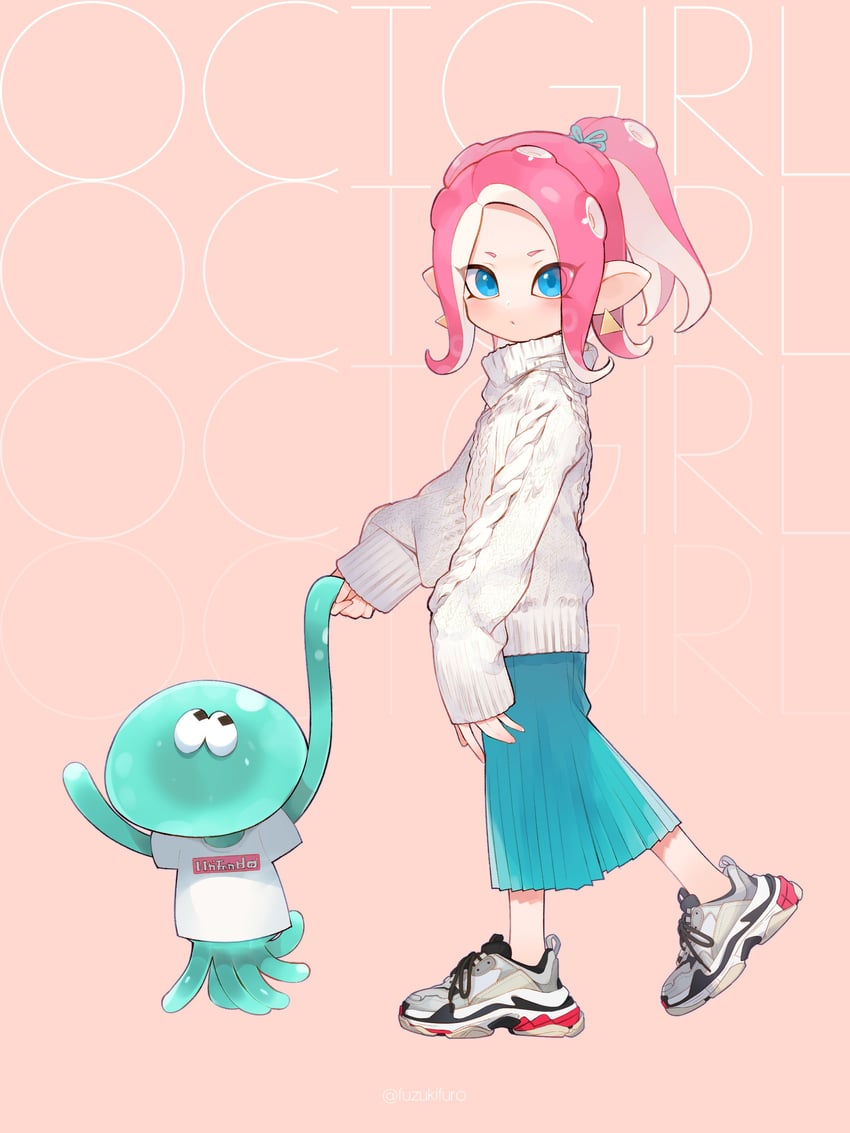 octoling player character, octoling girl, and jellyfish (splatoon) drawn by fuzuki_fuuro