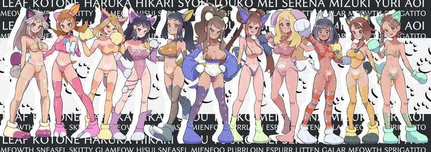 dawn, may, rosa, hilda, gloria, and 17 more (pokemon and 11 more) drawn by fumirumochigashin