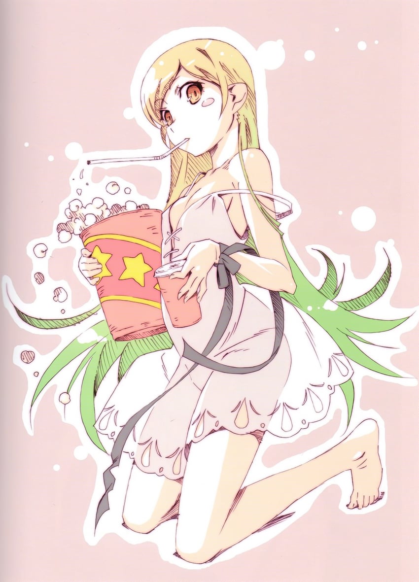 oshino shinobu and kiss-shot acerola-orion heart-under-blade (monogatari) drawn by watanabe_akio