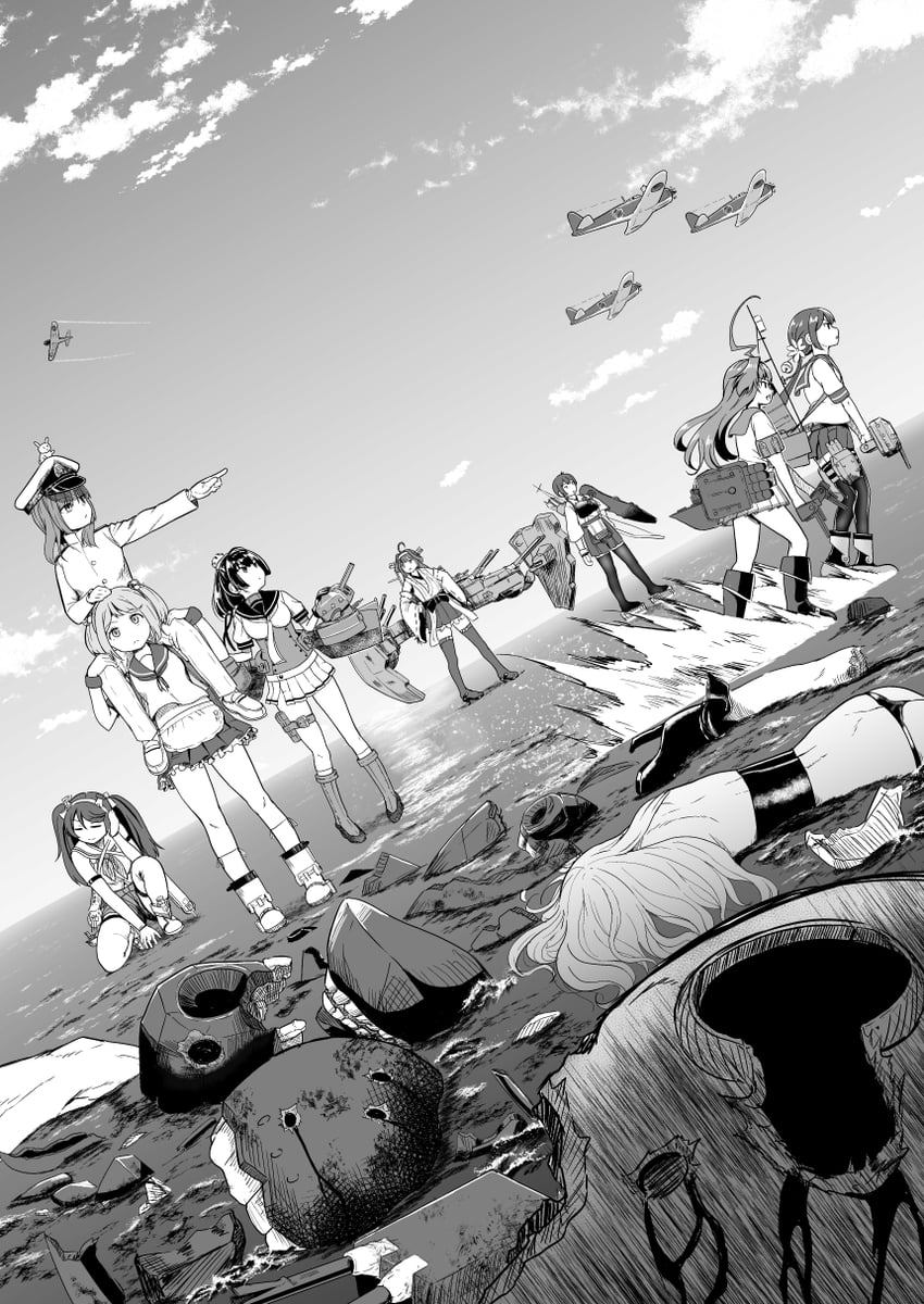 kaga, kongou, akebono, female admiral, sazanami, and 6 more (kantai collection) drawn by mimofu_(fullhighkick)