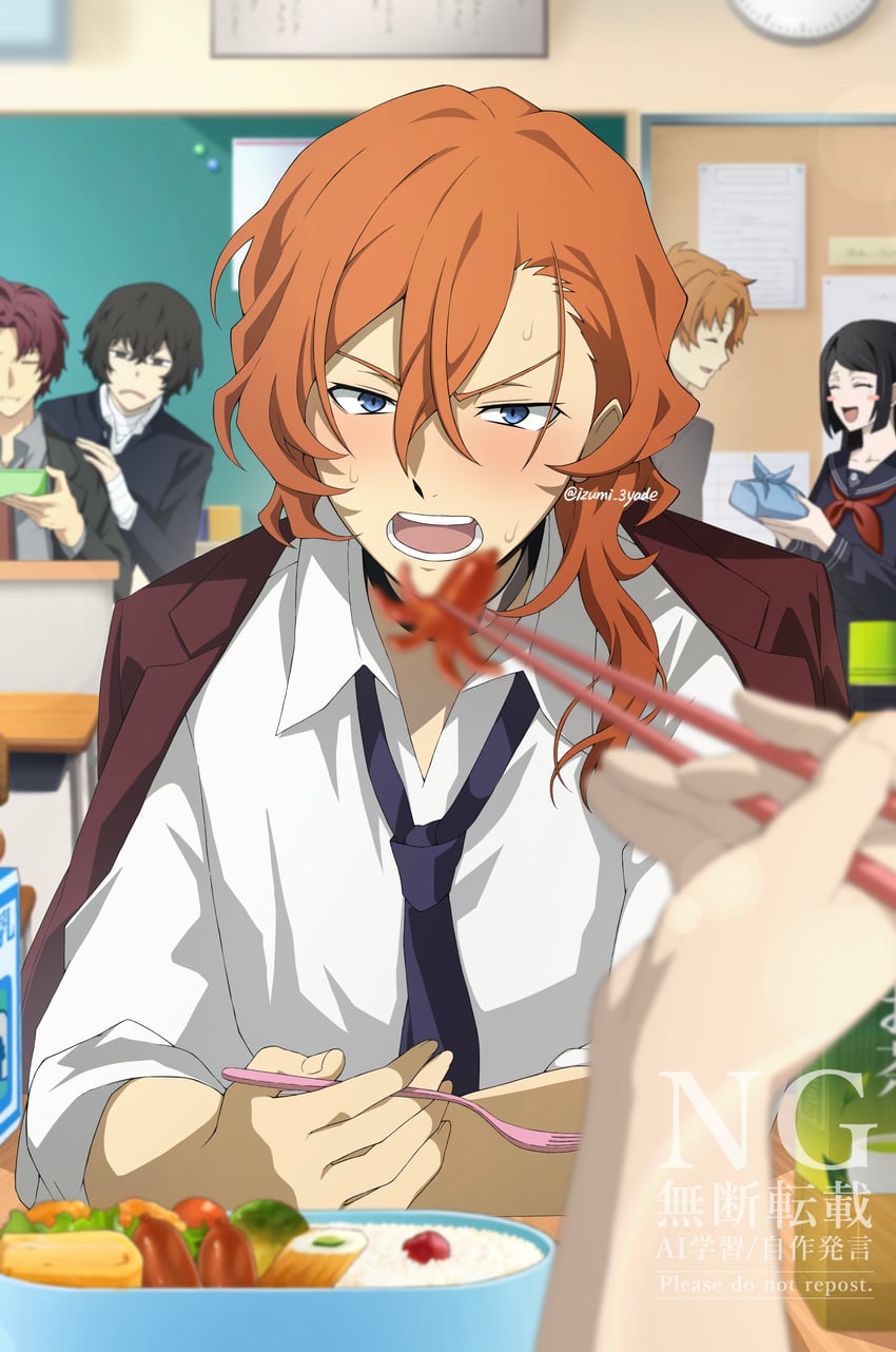 dazai osamu, nakahara chuuya, oda sakunosuke, tanizaki naomi, and tanizaki junichirou (bungou stray dogs) drawn by izumi_3yade