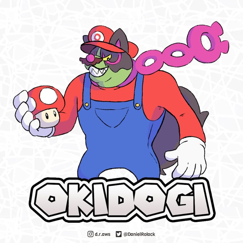 mario and okidogi (pokemon and 1 more) drawn by daniel_rolack