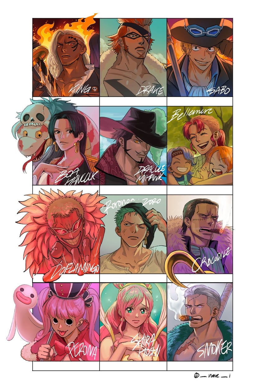 nami, roronoa zoro, boa hancock, perona, donquixote doflamingo, and 9 more (one piece) drawn by nok_(nok_1)