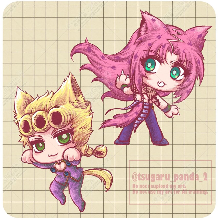 giorno giovanna and diavolo (jojo no kimyou na bouken and 1 more) drawn by tsugaru_panda_2