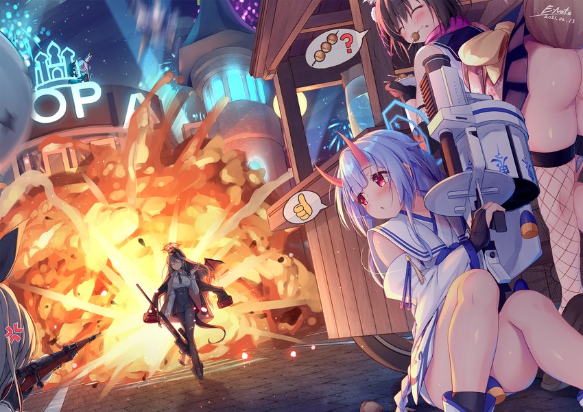 izuna, iori, haruna, chise, and kuro (blue archive) drawn by e-note