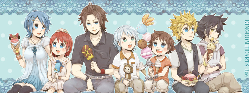 sora, kairi, riku, aqua, ventus, and 2 more (kingdom hearts and 1 more) drawn by mashiro_(ikublack)