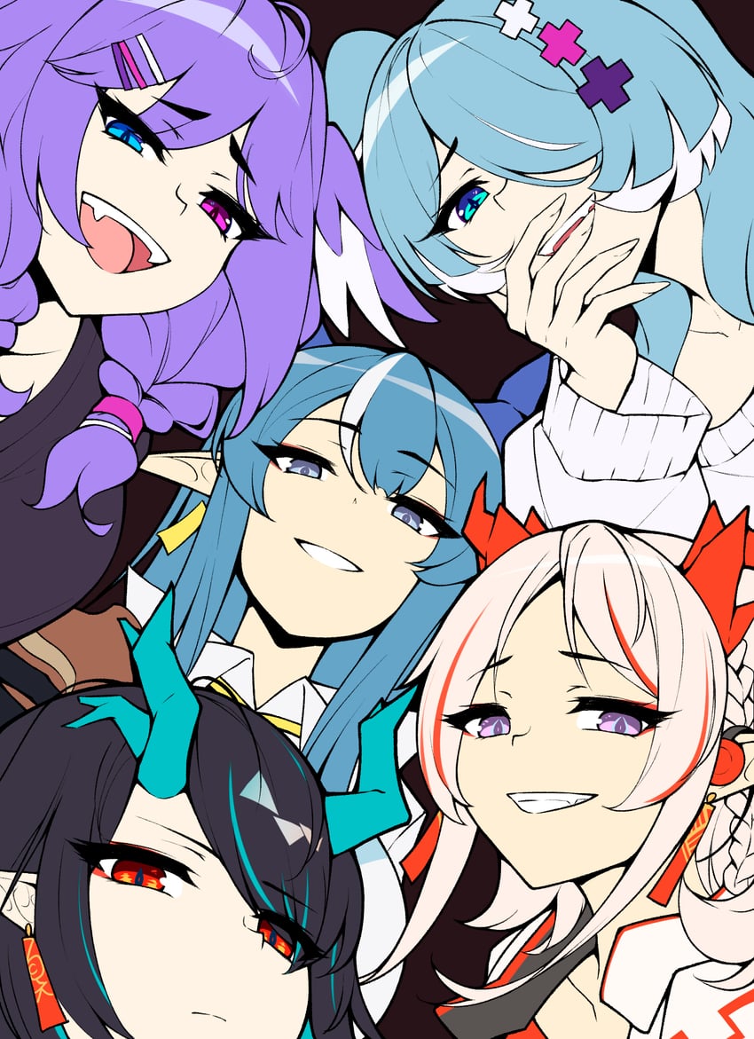 dusk, nian, elira pendora, selen tatsuki, and ling (arknights and 2 more) drawn by ricegnat