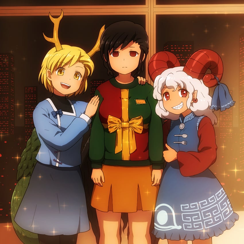 kicchou yachie, kurokoma saki, and toutetsu yuuma (touhou) drawn by shirosato