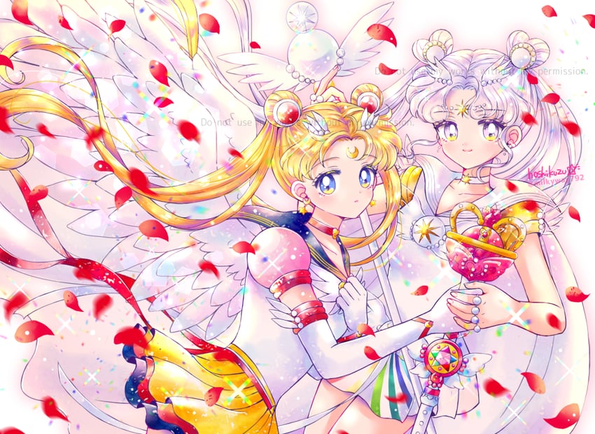 tsukino usagi, sailor moon, eternal sailor moon, and sailor cosmos (bishoujo senshi sailor moon and 1 more) drawn by hoshikuzu_(milkyway792)