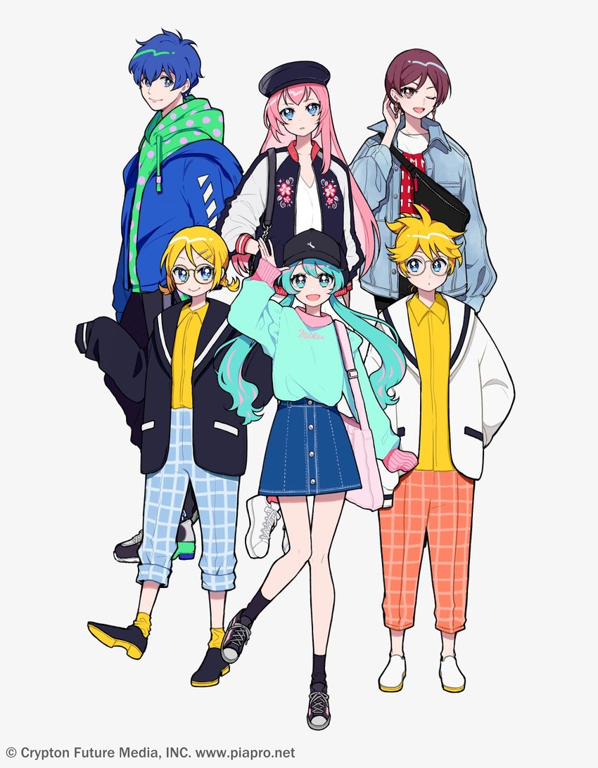 hatsune miku, kagamine rin, kagamine len, megurine luka, kaito, and 1 more (vocaloid) drawn by kisaragi_yuu_(fallen_sky)