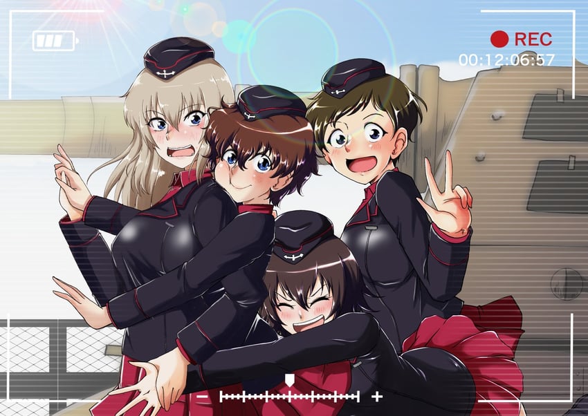 itsumi erika, akaboshi koume, kojima emi, and hida ema (girls und panzer) drawn by kami_ryuoo