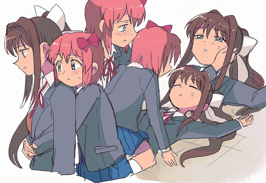 monika and sayori (doki doki literature club) drawn by tsubobot