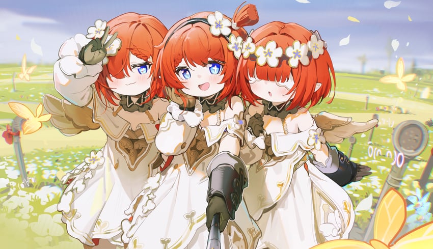 tribbie, trianne, and trinnon (honkai and 1 more) drawn by coria
