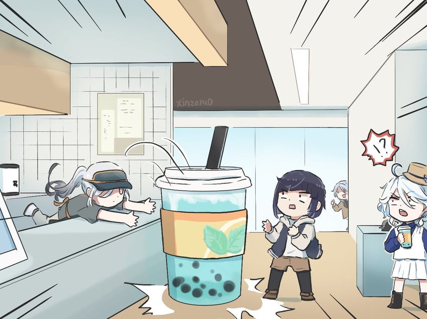 furina, shenhe, yelan, and kamisato ayato (genshin impact) drawn by xinzoruo
