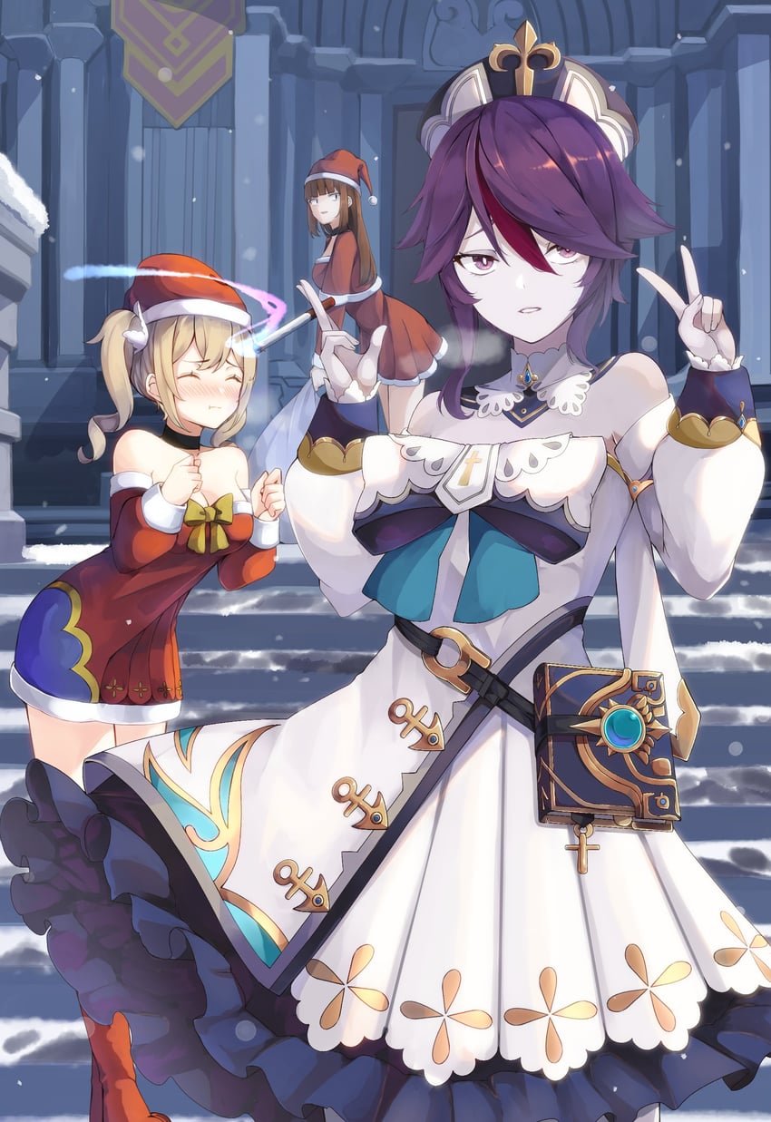 barbara, rosaria, and victoria (genshin impact) drawn by excella_(delltothu)
