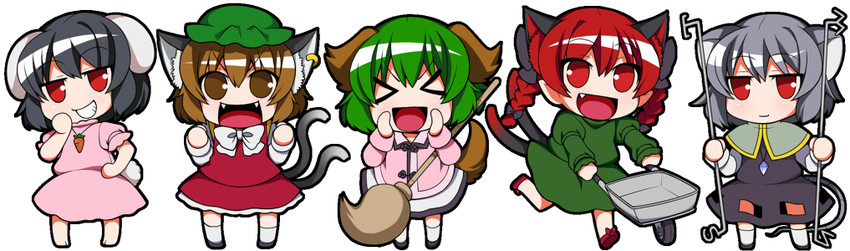 kaenbyou rin, chen, inaba tewi, nazrin, and kasodani kyouko (touhou) drawn by eichi_yuu